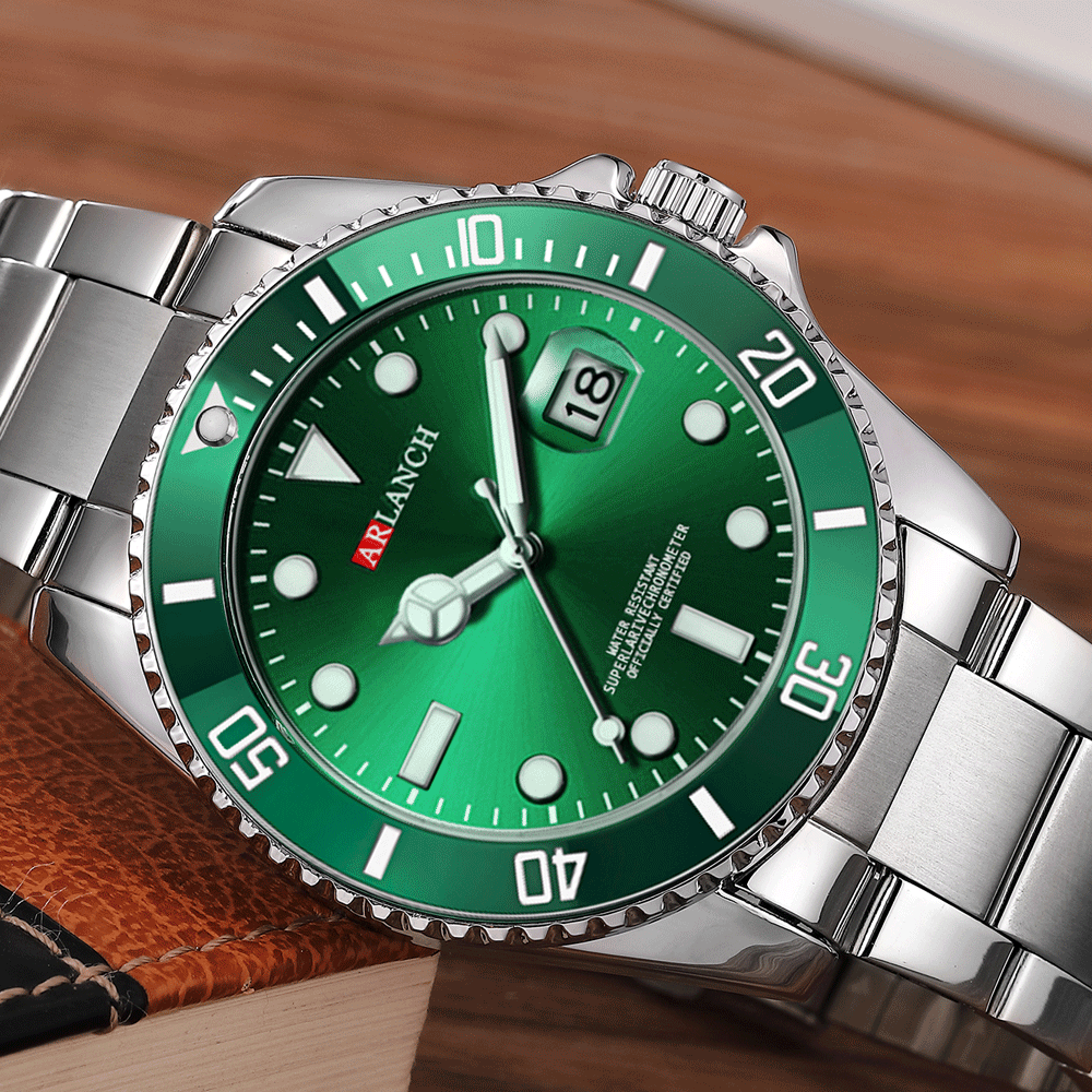 Business Stainless Steel Watch 40mm Classic Red Blue Circle Diving Series Magnifying Glass Calendar Quartz Watches montre homme