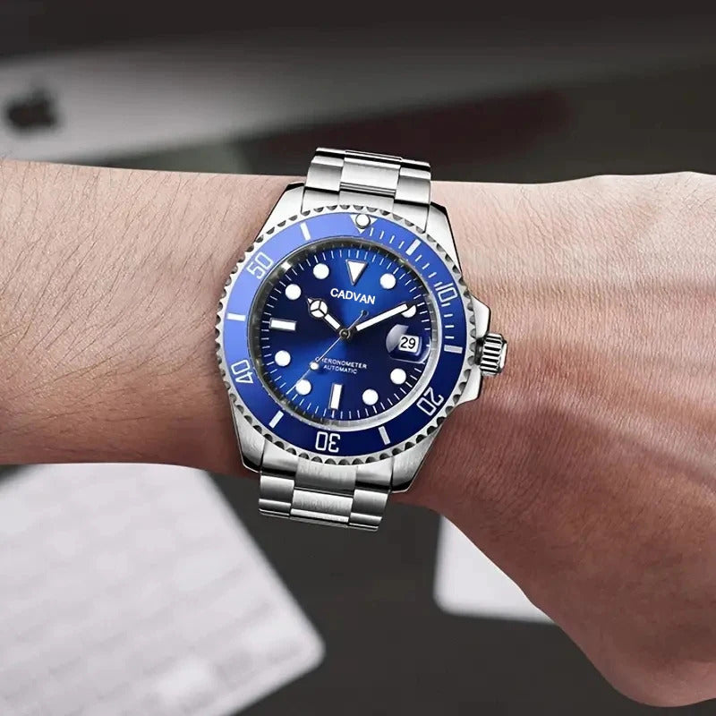 1pc Luxury Men Silver Stainless Steel Water Proof Automatic Luminous Bezel Mens Watches