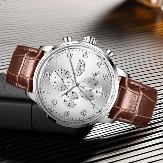 LIGE New Mens Watches Top Brand Luxury Military Quartz Watch For Men Fashion Leather Sports Waterproof Chronograph Reloj Hombre