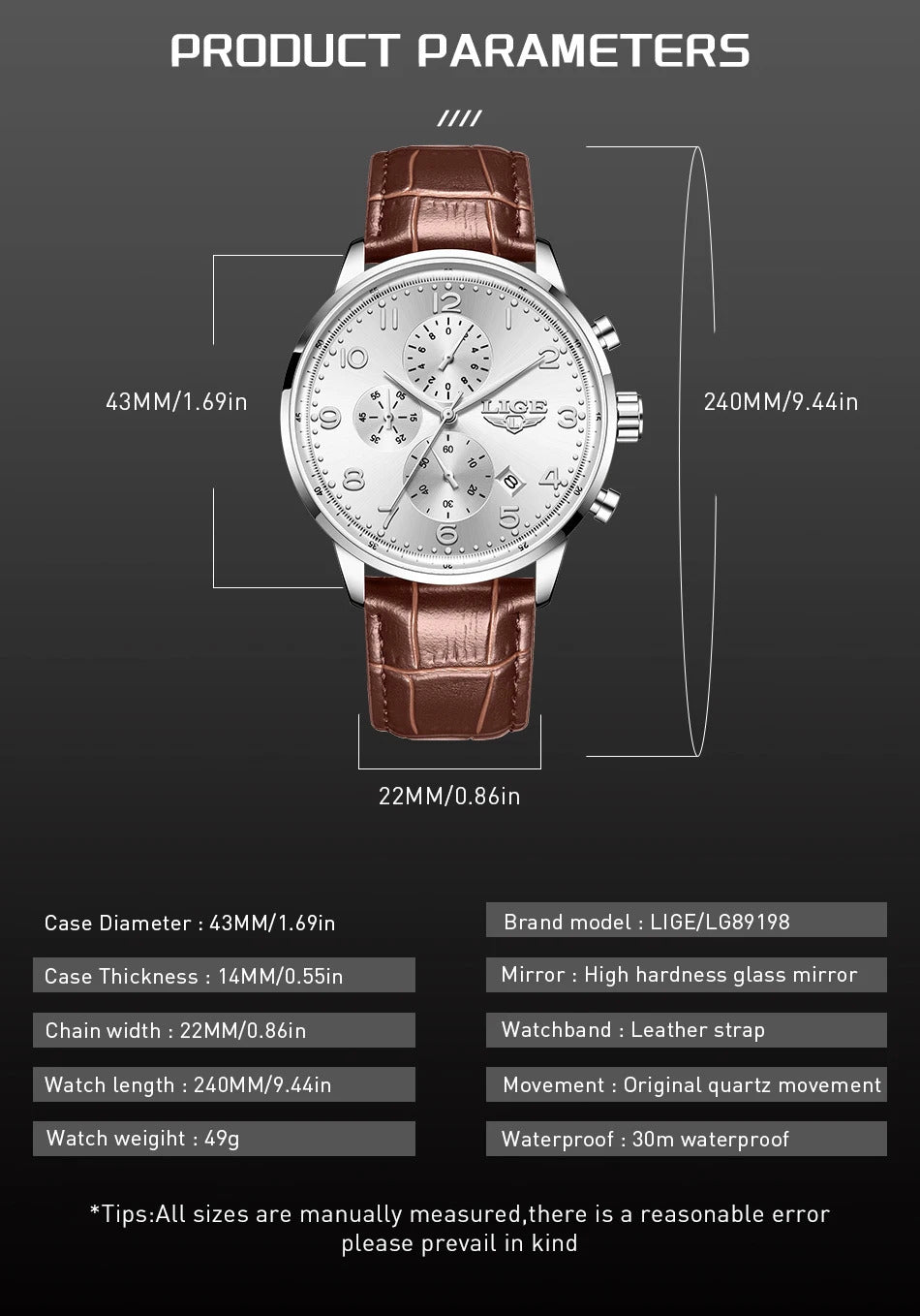 LIGE New Mens Watches Top Brand Luxury Military Quartz Watch For Men Fashion Leather Sports Waterproof Chronograph Reloj Hombre