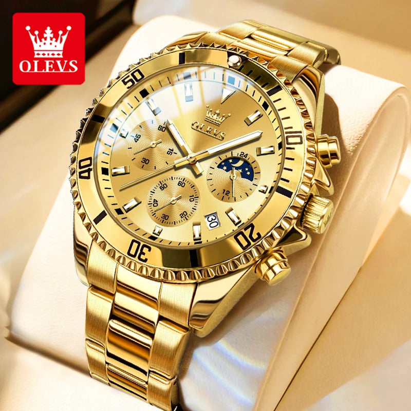 OLEVS Mens Watches Rotatable Big Face Stainless Steel Waterproof Date Analog Quartz Watches Fashion Business WristWatch for Men