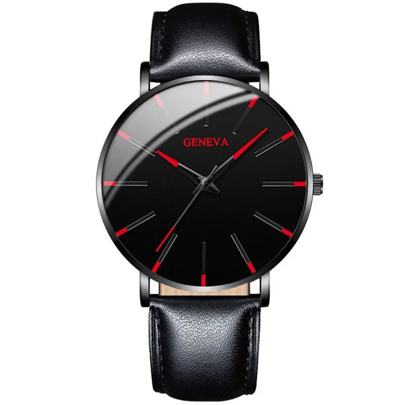 Fashion Men's Watch Casual Leather Band Quartz Wristwatch Men Business Watches Bracelet Necklace Set