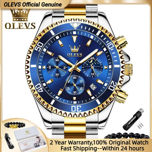 OLEVS Mens Watches Rotatable Big Face Stainless Steel Waterproof Date Analog Quartz Watches Fashion Business WristWatch for Men