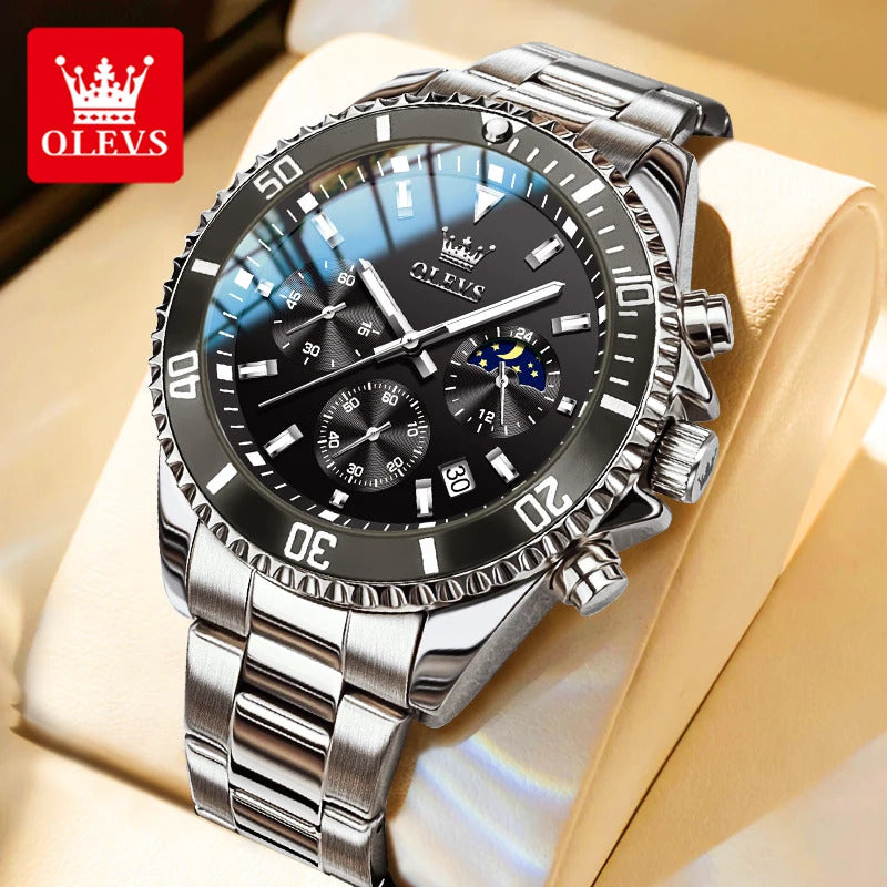 OLEVS Mens Watches Rotatable Big Face Stainless Steel Waterproof Date Analog Quartz Watches Fashion Business WristWatch for Men