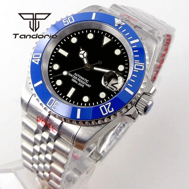 Tandorio NH35A Date Stainless Steel 40mm Dive Automatic Men Watch Sapphire Crystal Rotating Bezel Luminous Mechanical Wristwatch