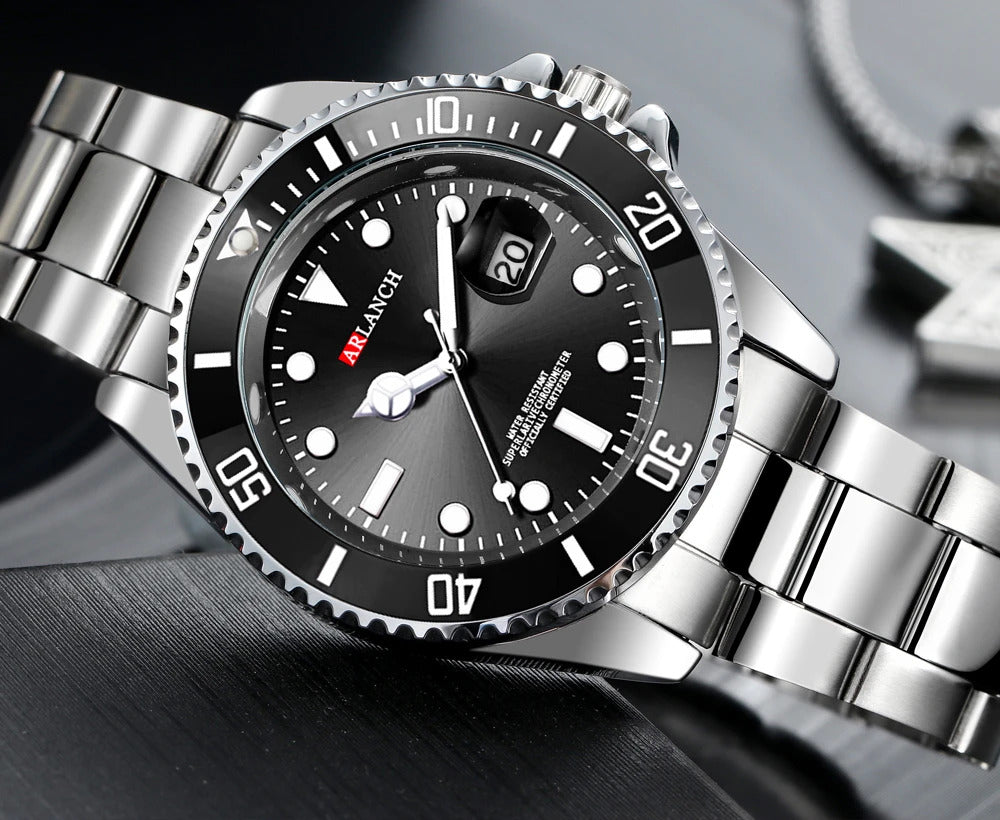 Business Stainless Steel Watch 40mm Classic Red Blue Circle Diving Series Magnifying Glass Calendar Quartz Watches montre homme