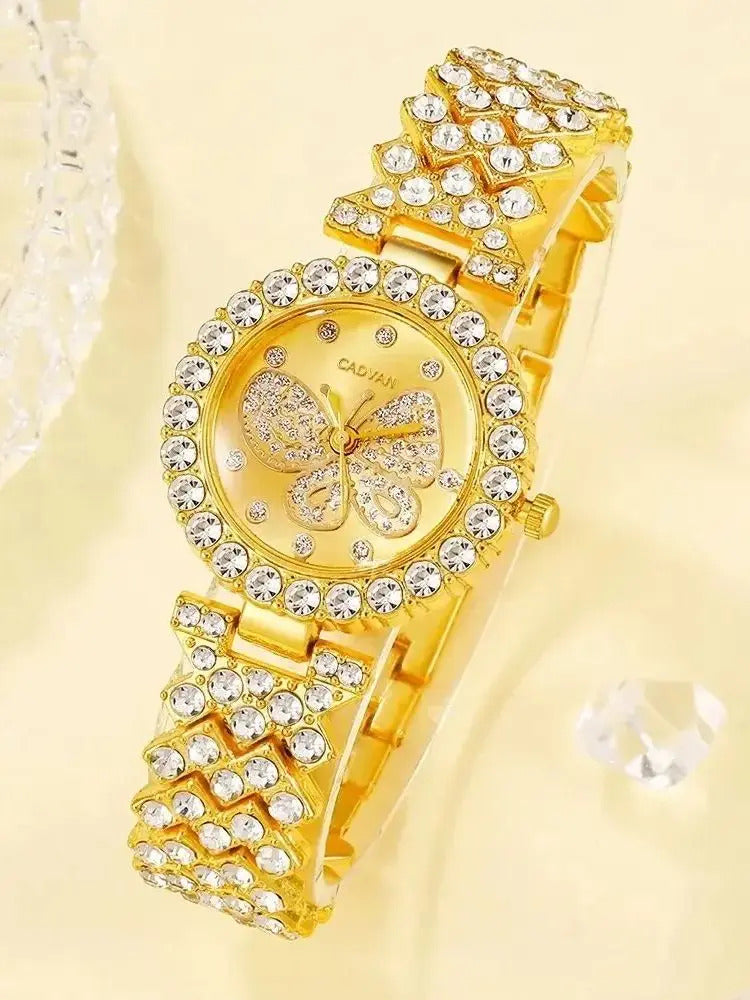 Womens Butterfly Dial Watch Brand Design Female Clock Womens Steel Bracelet Watch Quartz Luxury Fashion Diamond