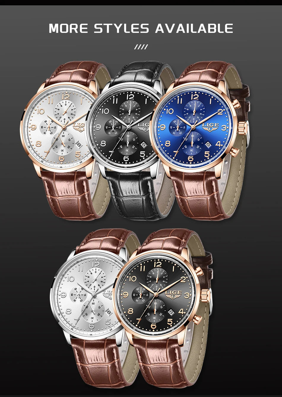 LIGE New Mens Watches Top Brand Luxury Military Quartz Watch For Men Fashion Leather Sports Waterproof Chronograph Reloj Hombre