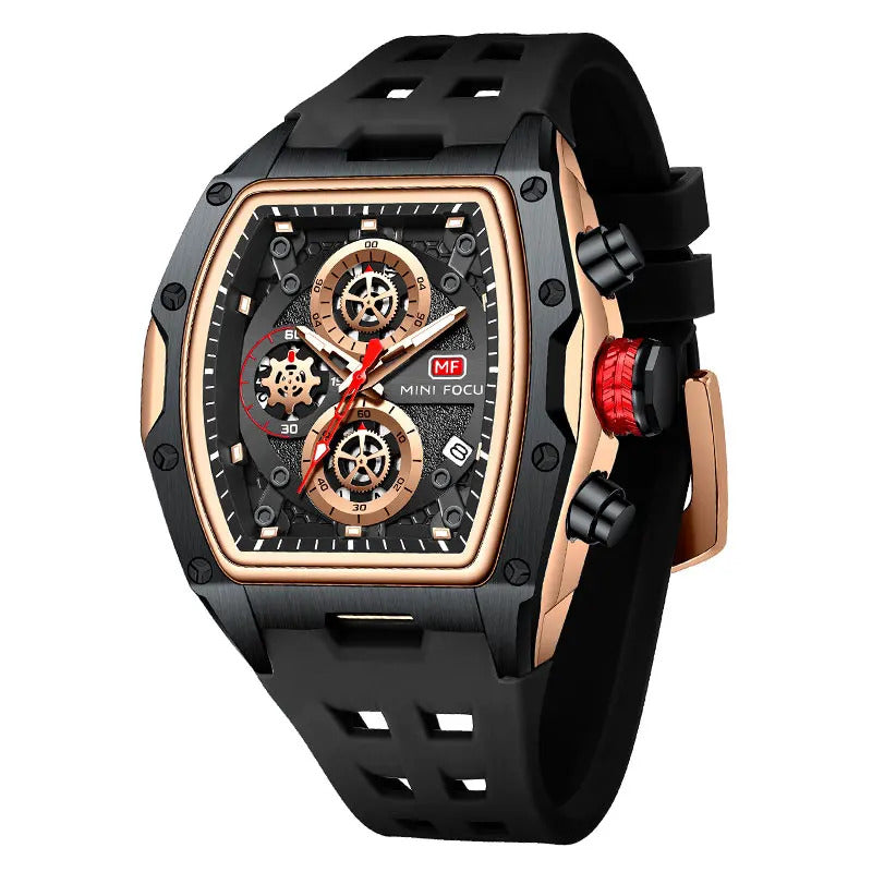 MINI FOCUS Blue Quartz Watch Men Fashion Military Sport Chronograph Wristwatch with Luminous Hands Auto Date Silicone Strap