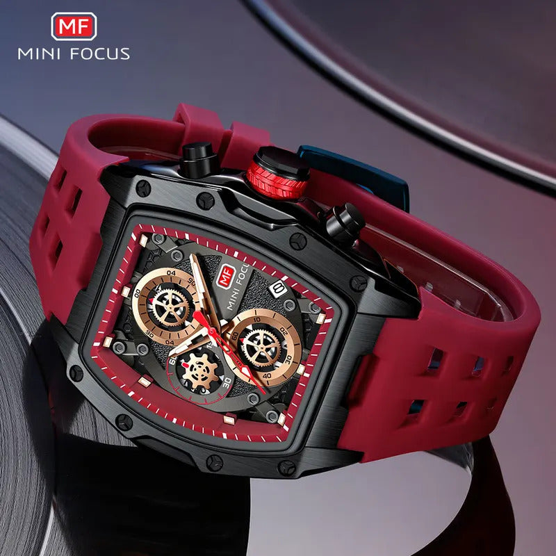 MINI FOCUS Blue Quartz Watch Men Fashion Military Sport Chronograph Wristwatch with Luminous Hands Auto Date Silicone Strap