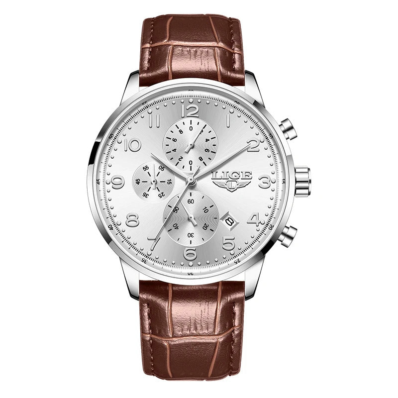 LIGE New Mens Watches Top Brand Luxury Military Quartz Watch For Men Fashion Leather Sports Waterproof Chronograph Reloj Hombre