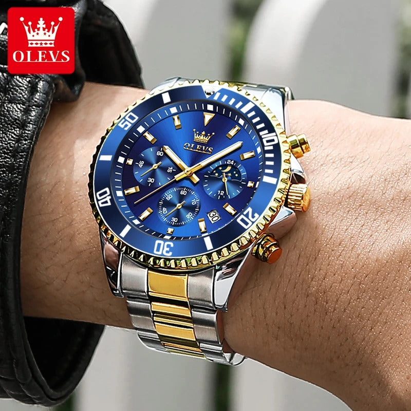OLEVS Mens Watches Rotatable Big Face Stainless Steel Waterproof Date Analog Quartz Watches Fashion Business WristWatch for Men