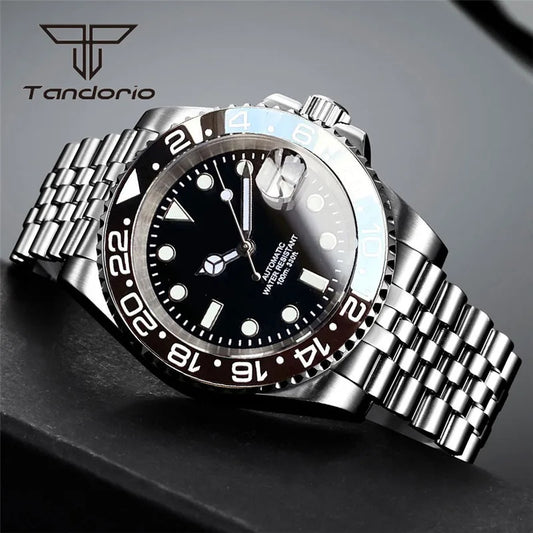 Tandorio NH35A Date Stainless Steel 40mm Dive Automatic Men Watch Sapphire Crystal Rotating Bezel Luminous Mechanical Wristwatch