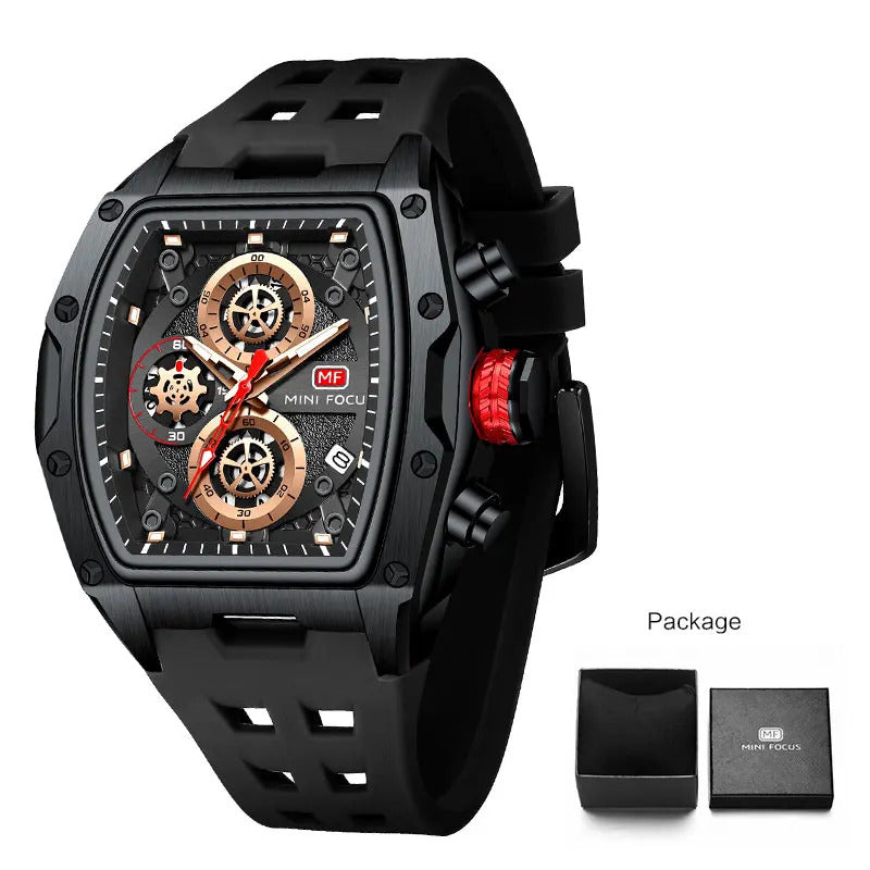 MINI FOCUS Blue Quartz Watch Men Fashion Military Sport Chronograph Wristwatch with Luminous Hands Auto Date Silicone Strap