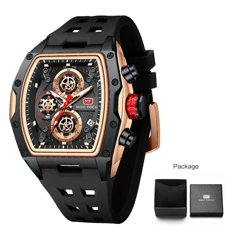 MINI FOCUS Blue Quartz Watch Men Fashion Military Sport Chronograph Wristwatch with Luminous Hands Auto Date Silicone Strap