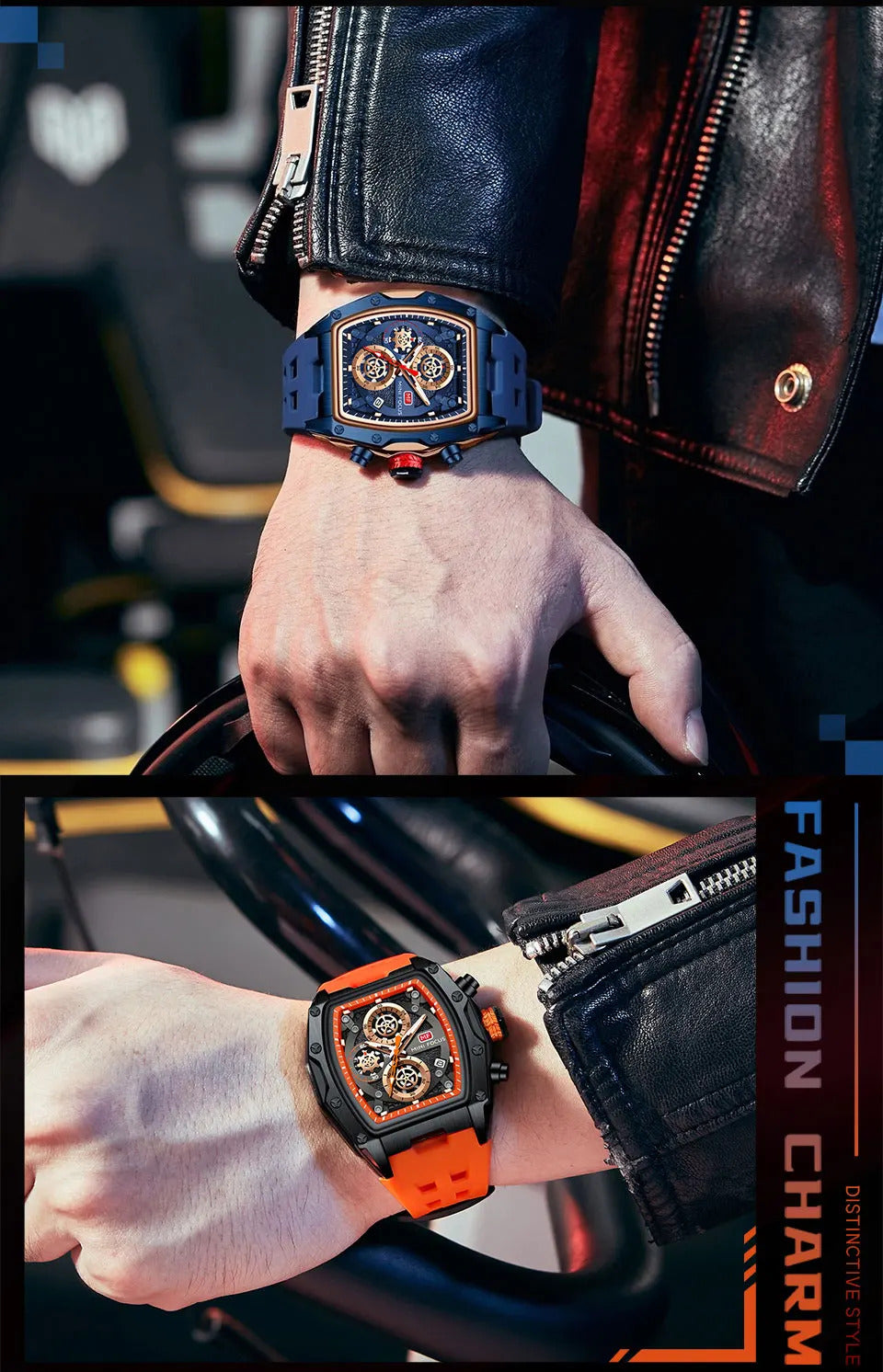 MINI FOCUS Blue Quartz Watch Men Fashion Military Sport Chronograph Wristwatch with Luminous Hands Auto Date Silicone Strap