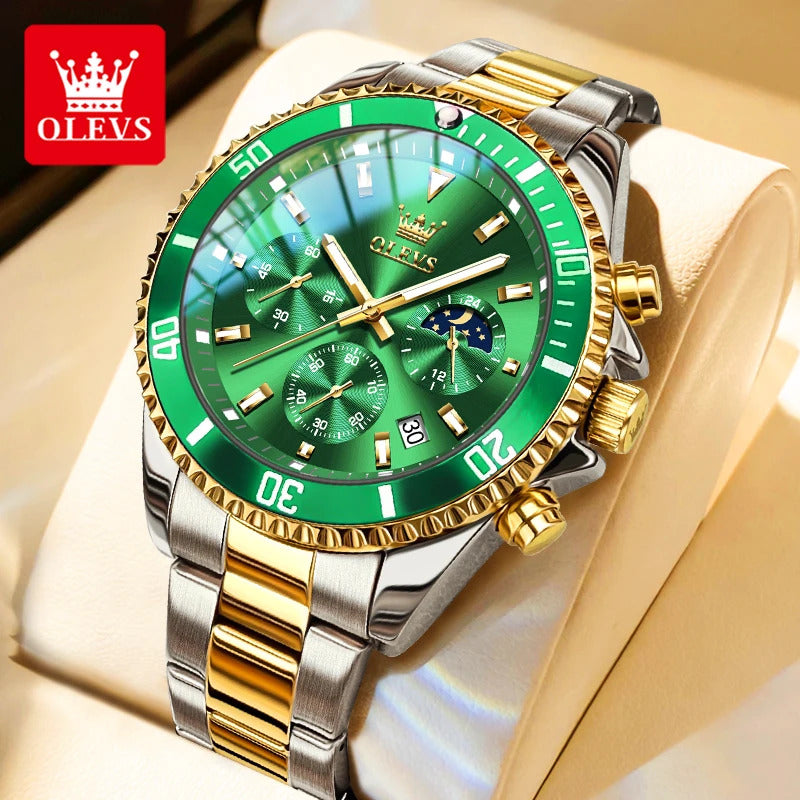 OLEVS Mens Watches Rotatable Big Face Stainless Steel Waterproof Date Analog Quartz Watches Fashion Business WristWatch for Men