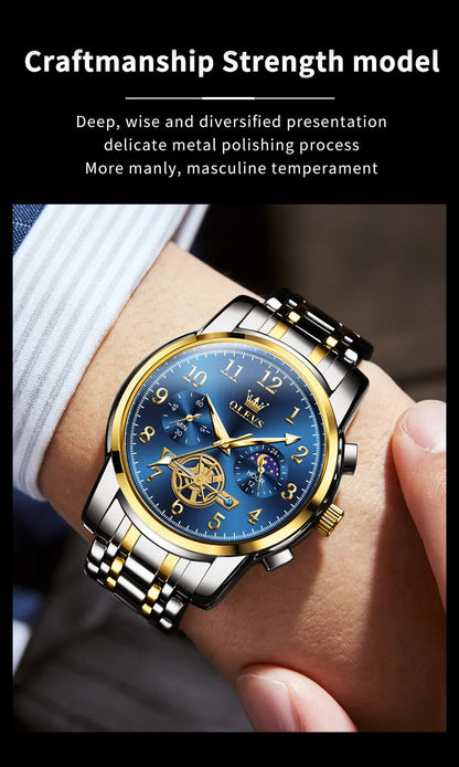 OLEVS 2900 Moon Phase Watch Men Stainless Steel Waterpoof Luminous  Fashion Skeleton Chronograph Quartz Wrist Watch for Men NEW