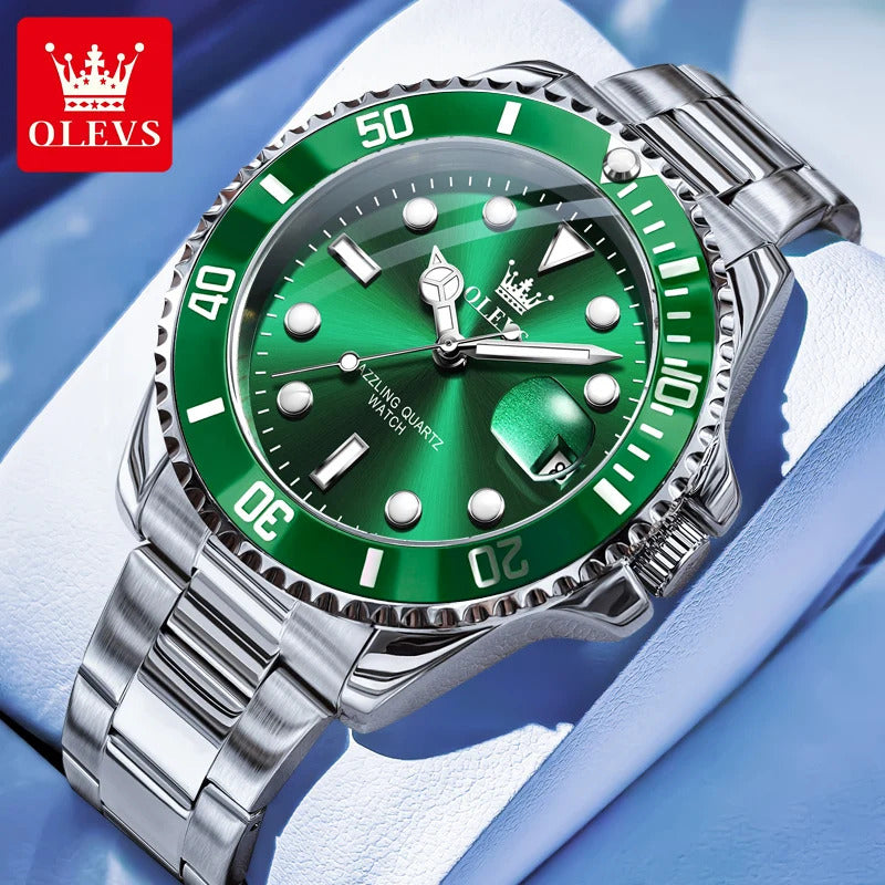 OLEVS 5885 Luxury Men Watch Diving Series Deep Waterproof Auto Date Stainless steel NEW Red Dial Original Wristwatch
