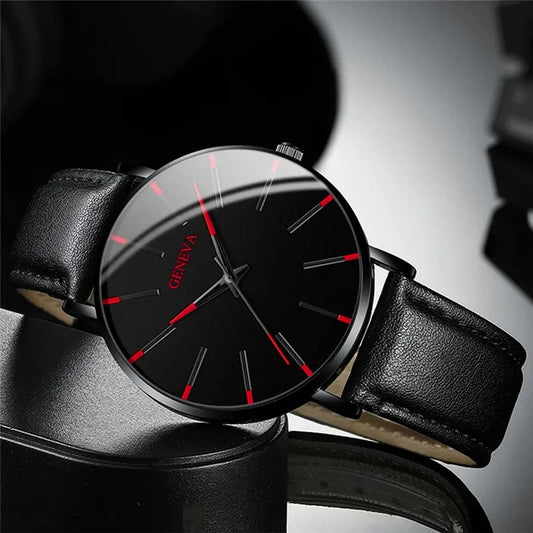 Fashion Men's Watch Casual Leather Band Quartz Wristwatch Men Business Watches Bracelet Necklace Set