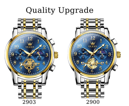 OLEVS 2900 Moon Phase Watch Men Stainless Steel Waterpoof Luminous  Fashion Skeleton Chronograph Quartz Wrist Watch for Men NEW