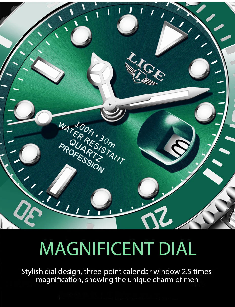 LIGE New Watch Men Business Casual Wristwatch Luxury Date Quartz Watch Stainless Steel Watches For Men Clock Relogios Masculino