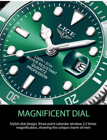 LIGE New Watch Men Business Casual Wristwatch Luxury Date Quartz Watch Stainless Steel Watches For Men Clock Relogios Masculino
