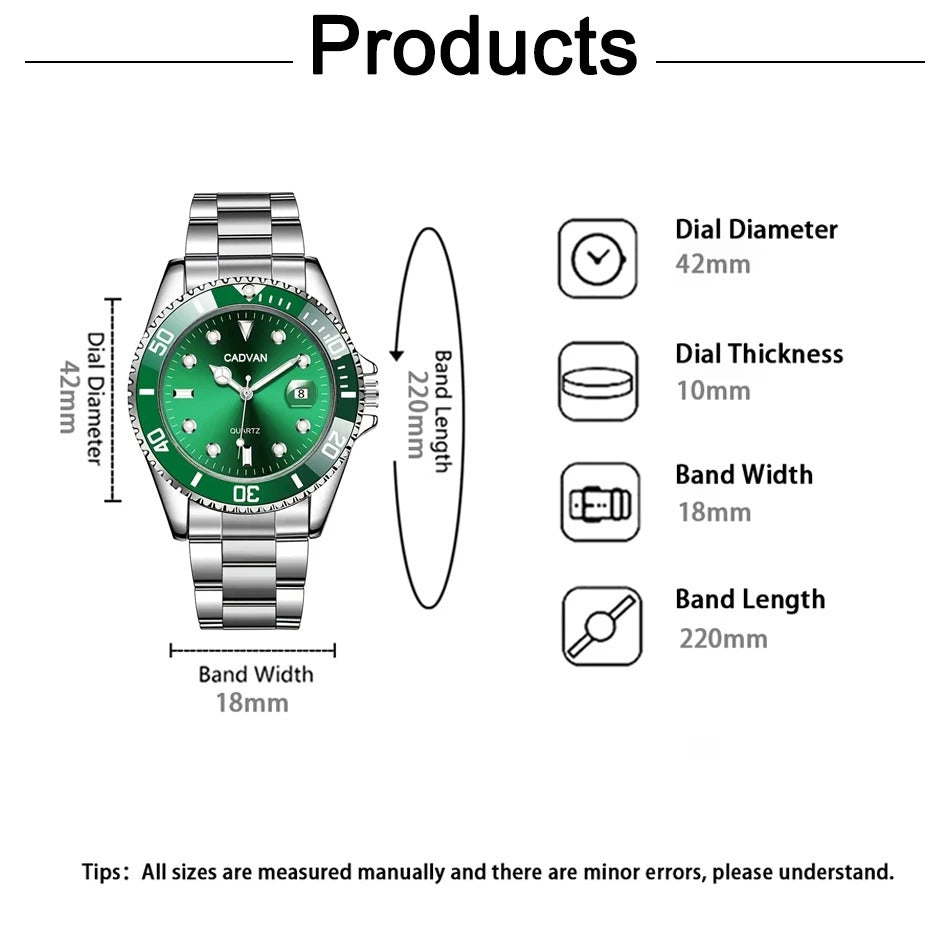 1pc Luxury Men Silver Stainless Steel Water Proof Automatic Luminous Bezel Mens Watches