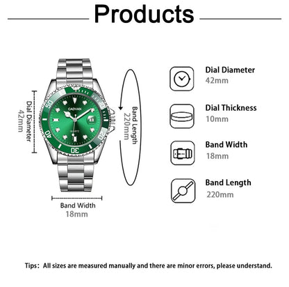 1pc Luxury Men Silver Stainless Steel Water Proof Automatic Luminous Bezel Mens Watches