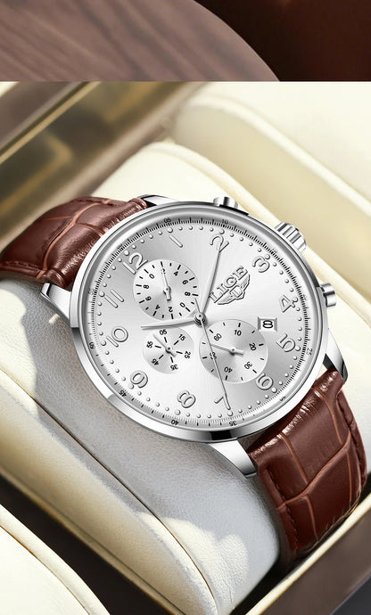 LIGE New Mens Watches Top Brand Luxury Military Quartz Watch For Men Fashion Leather Sports Waterproof Chronograph Reloj Hombre