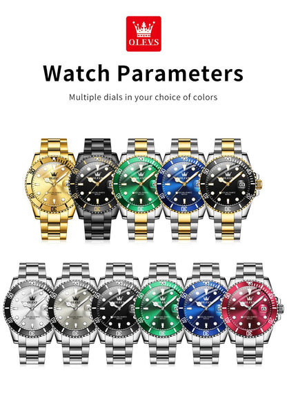 OLEVS 5885 Luxury Men Watch Diving Series Deep Waterproof Auto Date Stainless steel NEW Red Dial Original Wristwatch
