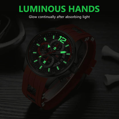 MINI FOCUS Fashion Waterproof Mens Watches Top Brand Luxury Chronograph Quartz Men Watch Red Silicone Strap Sports Wristwatches