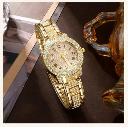 6 Pack Women's Watches Luxury Elegant Alloy Watches Women Crystal Watch Gift Quartz Watch Alloy Rhinestone Bracelet Montre