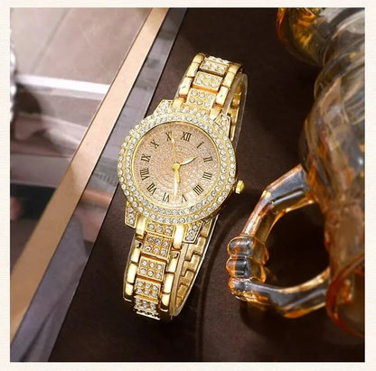 6 Pack Women's Watches Luxury Elegant Alloy Watches Women Crystal Watch Gift Quartz Watch Alloy Rhinestone Bracelet Montre