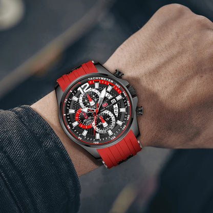 MINI FOCUS Fashion Waterproof Mens Watches Top Brand Luxury Chronograph Quartz Men Watch Red Silicone Strap Sports Wristwatches
