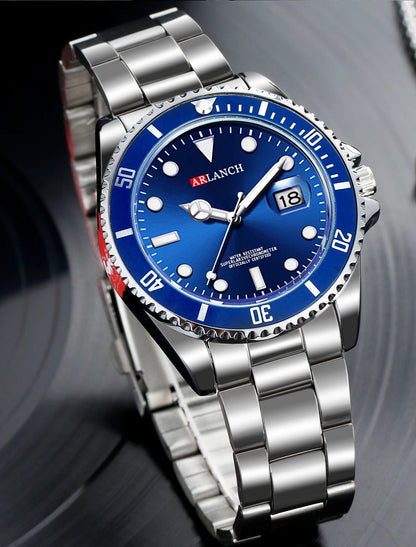 Business Stainless Steel Watch 40mm Classic Red Blue Circle Diving Series Magnifying Glass Calendar Quartz Watches montre homme