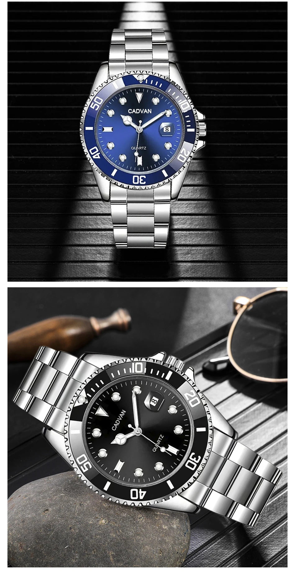 1pc Luxury Men Silver Stainless Steel Water Proof Automatic Luminous Bezel Mens Watches