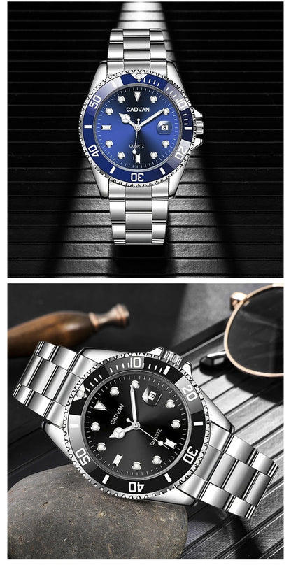 1pc Luxury Men Silver Stainless Steel Water Proof Automatic Luminous Bezel Mens Watches