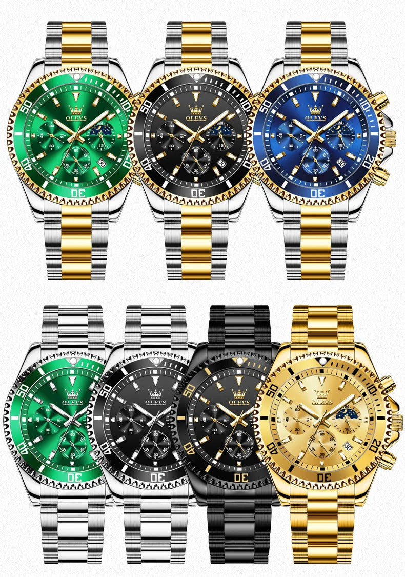 OLEVS Mens Watches Rotatable Big Face Stainless Steel Waterproof Date Analog Quartz Watches Fashion Business WristWatch for Men