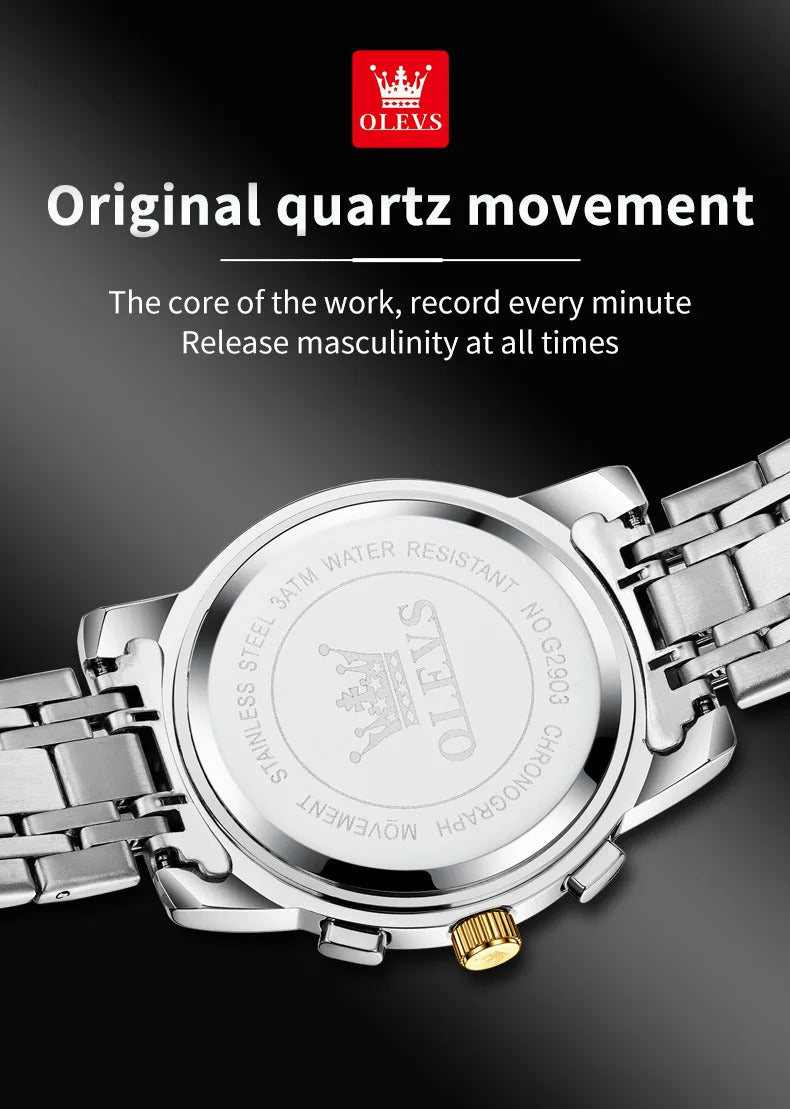 OLEVS 2900 Moon Phase Watch Men Stainless Steel Waterpoof Luminous  Fashion Skeleton Chronograph Quartz Wrist Watch for Men NEW