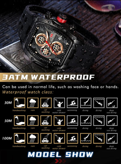 MINI FOCUS Blue Quartz Watch Men Fashion Military Sport Chronograph Wristwatch with Luminous Hands Auto Date Silicone Strap
