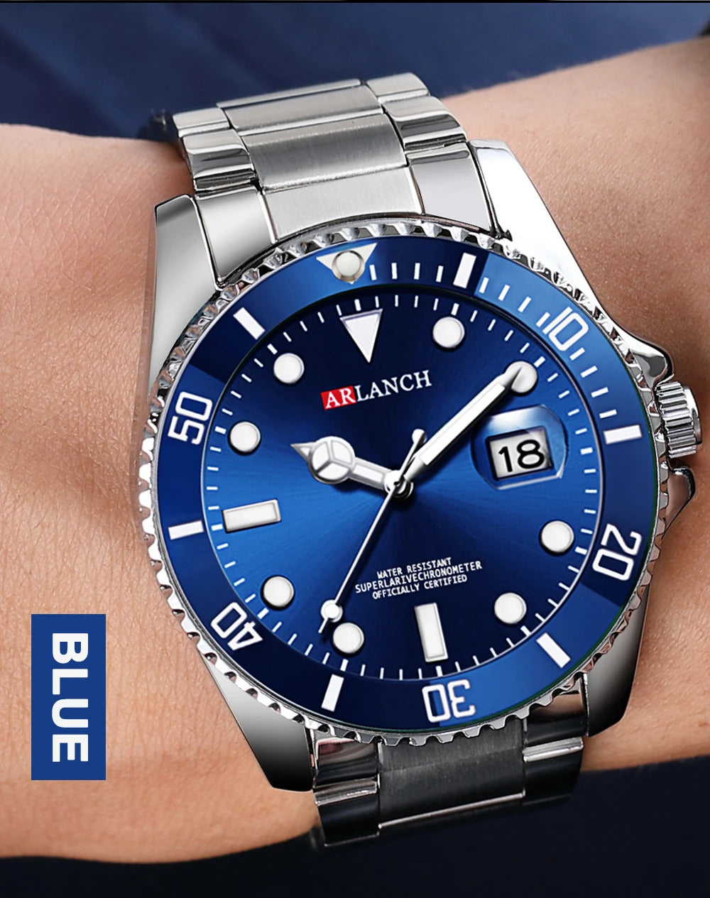 Business Stainless Steel Watch 40mm Classic Red Blue Circle Diving Series Magnifying Glass Calendar Quartz Watches montre homme