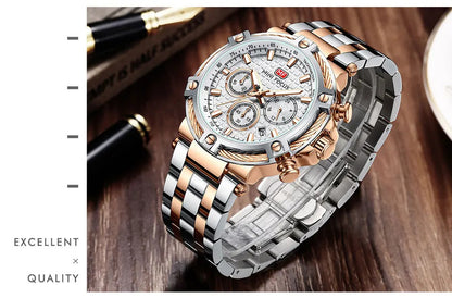 MINI FOCUS Analog Quartz Dress Watch Men Silver Blue Stainless Steel Band Chronograph Luminous Wristwatch with Date 24-hour 0470