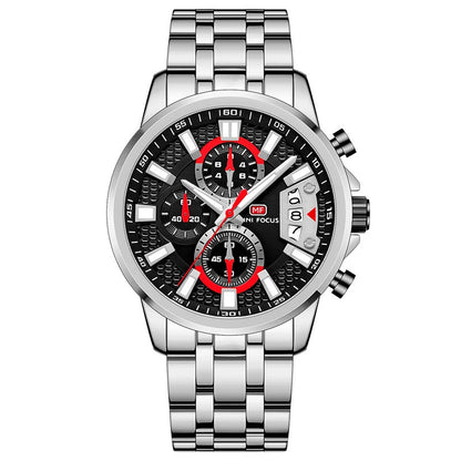 MINI FOCUS Chronograph Quartz Watch for Men with Stainless Steel Bracelet Luxury Sport Analog Wristwatch with Date Black Purple