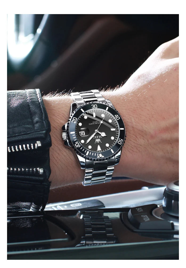 OLEVS 5885 Luxury Men Watch Diving Series Deep Waterproof Auto Date Stainless steel NEW Red Dial Original Wristwatch
