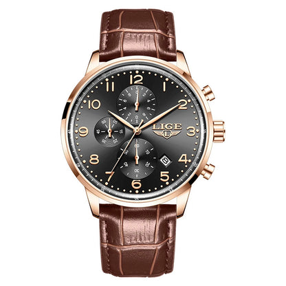 LIGE New Mens Watches Top Brand Luxury Military Quartz Watch For Men Fashion Leather Sports Waterproof Chronograph Reloj Hombre