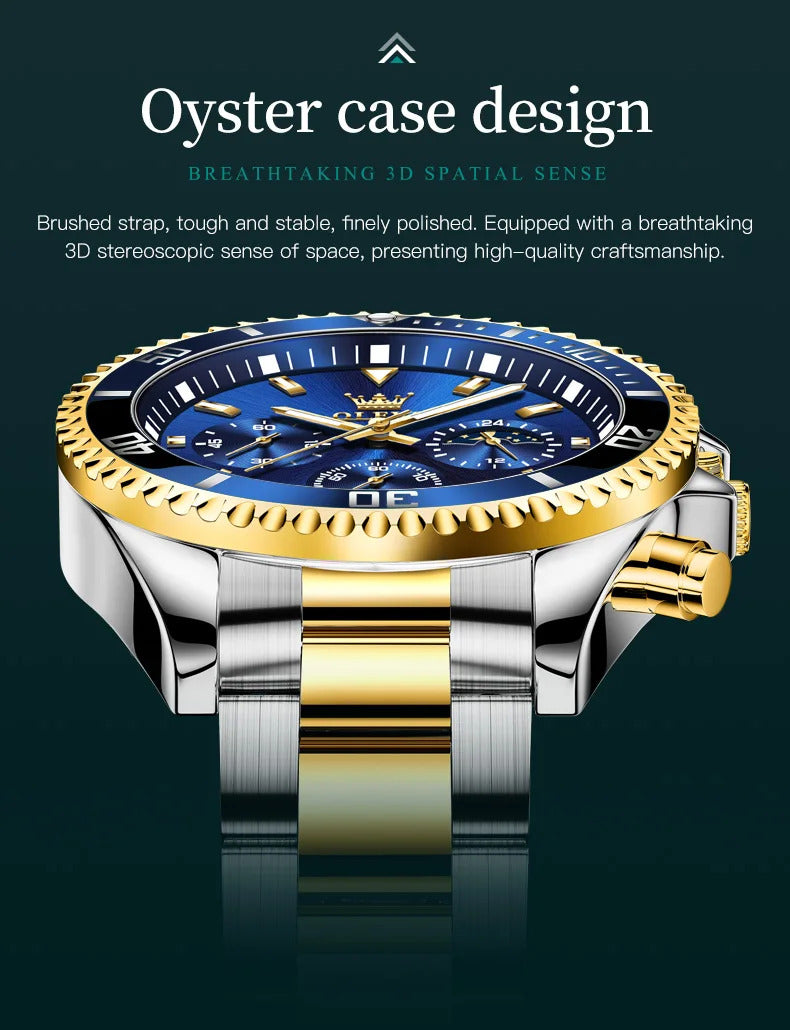 OLEVS Mens Watches Rotatable Big Face Stainless Steel Waterproof Date Analog Quartz Watches Fashion Business WristWatch for Men