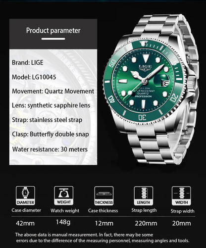 LIGE New Watch Men Business Casual Wristwatch Luxury Date Quartz Watch Stainless Steel Watches For Men Clock Relogios Masculino
