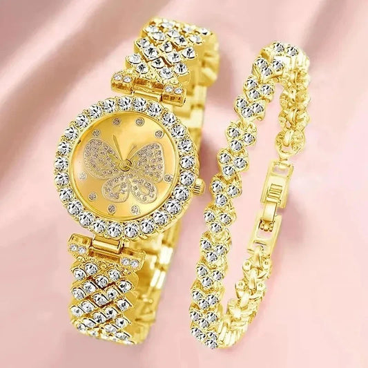 Womens Butterfly Dial Watch Brand Design Female Clock Womens Steel Bracelet Watch Quartz Luxury Fashion Diamond