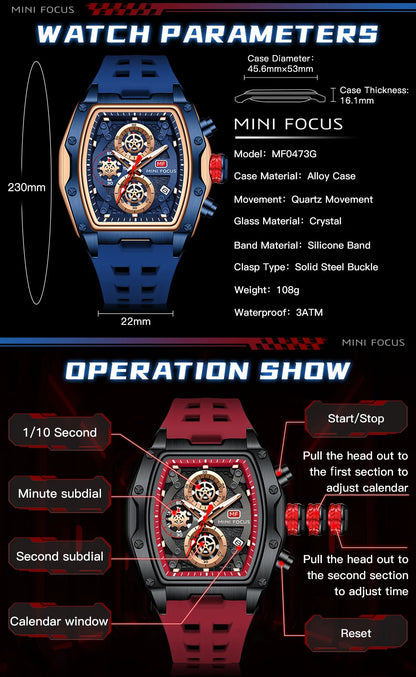 MINI FOCUS Watches for Men Multifunctional Casual Luxury Quartz Wrist Watches Waterproof Luxury Watch relogio masculino 0473G